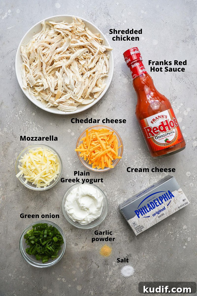 Lightened-Up Buffalo Chicken Dip Recipe for Game Day 3 Ingredients used to make healthier buffalo chicken dip