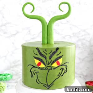 Close up of a Grinch Cake.