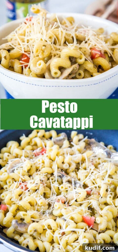 Creamy Pesto Cavatappi Pasta Recipe for Quick Weeknight Dinner 5 pesto cavatappi in a bowl close up