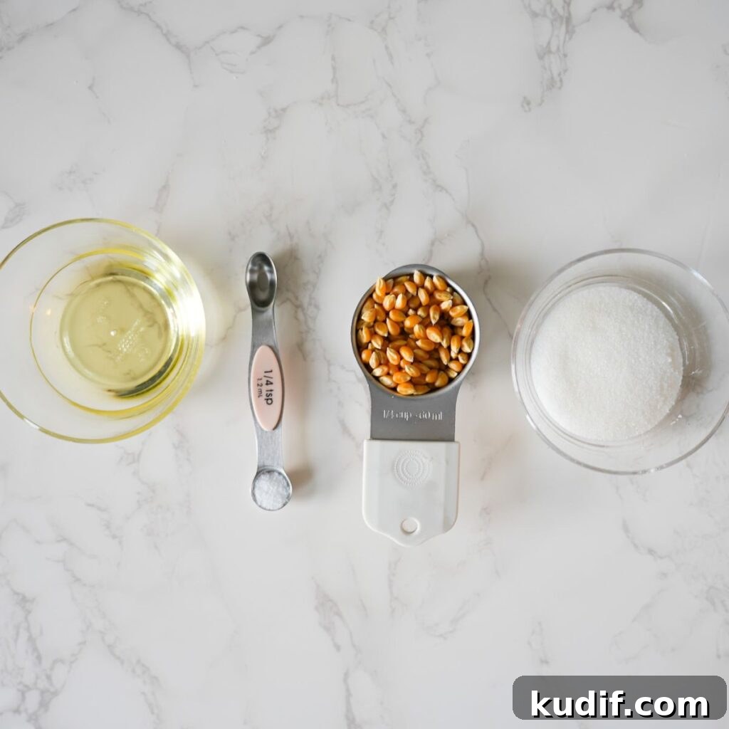 Ingredients for sweet and salty popcorn.