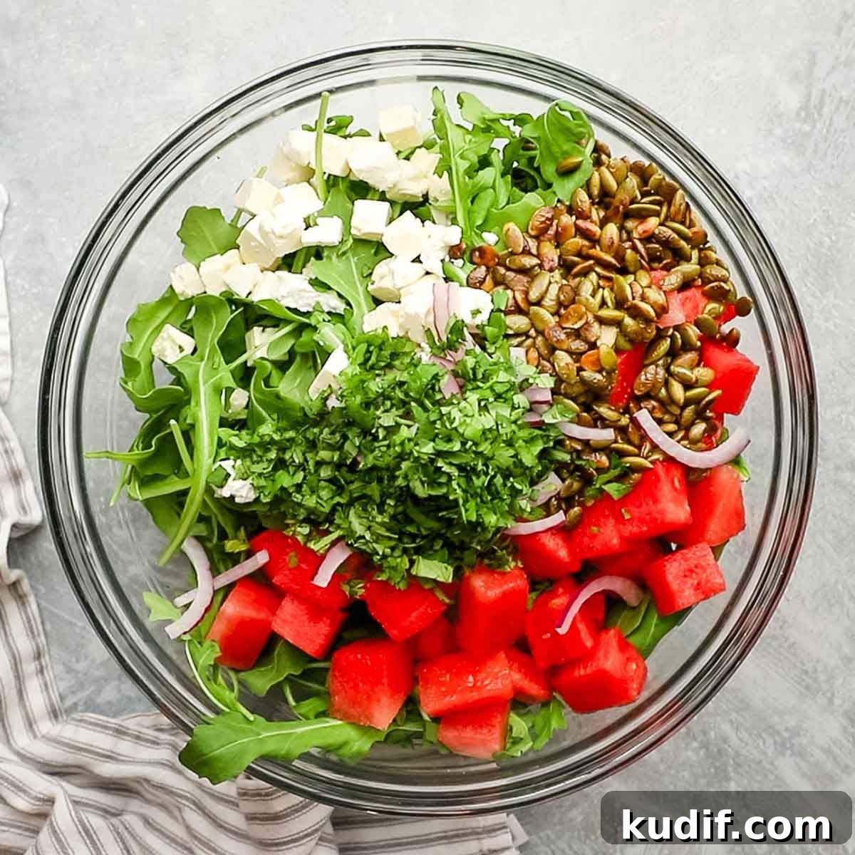 Refreshing Mexican Watermelon & Jicama Salad Recipe 8 a bowl with all the ingredients for the mexican watermelon salad