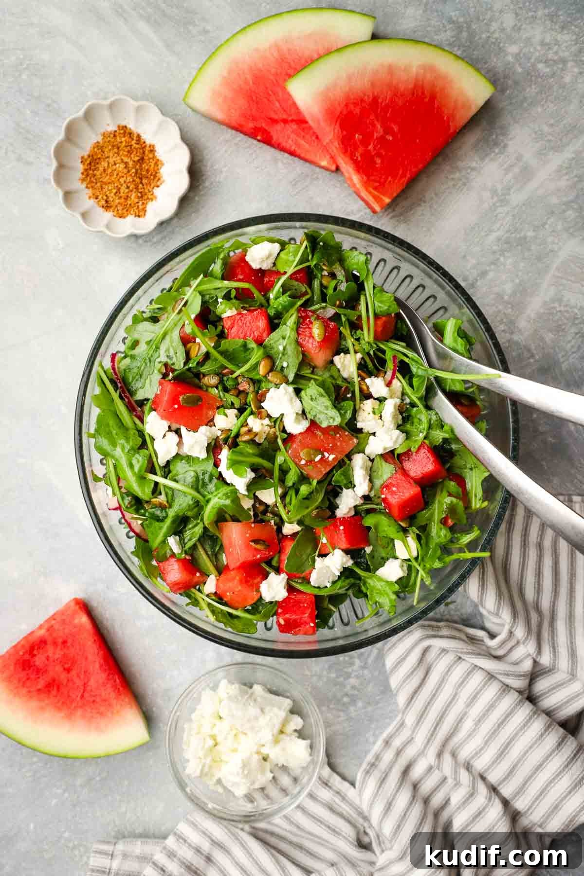 Refreshing Mexican Watermelon & Jicama Salad Recipe 10 overhead view of a bowl of mexican watermelon salad