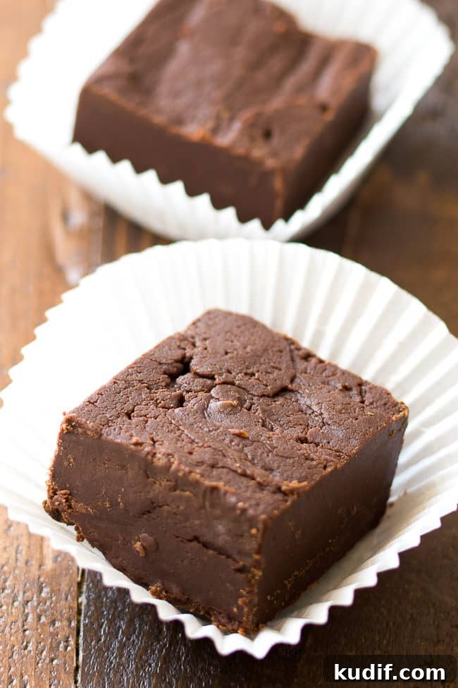 3-Ingredient Fudge Recipe with Just Cocoa, Condensed Milk & Butter 3 close up of chocolate candy