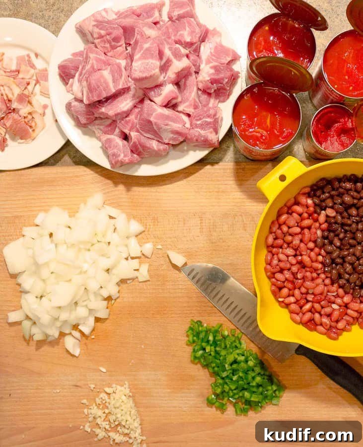 Instant Pot Red Pork Chili Recipe — Quick Pressure Cooker Meal 4 Chopped and diced ingrediants for Instant Pot Pressure Cooker Red Pork Chili