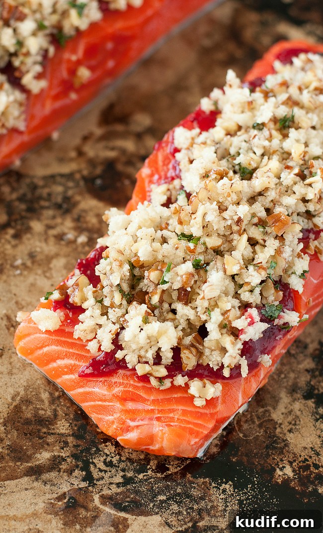 Cranberry-Pecan Crusted Salmon with Maple Glaze 2 Cranberry Pecan Crusted Salmon :: snag some yummy leftover cranberry sauce to whip up this sweet and savory salmon!