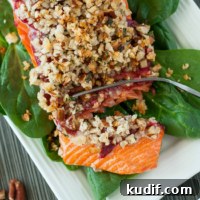 Cranberry-Pecan Crusted Salmon with Maple Glaze 3 Cranberry Pecan Crusted Salmon :: snag some yummy leftover cranberry sauce to whip up this sweet and savory salmon!
