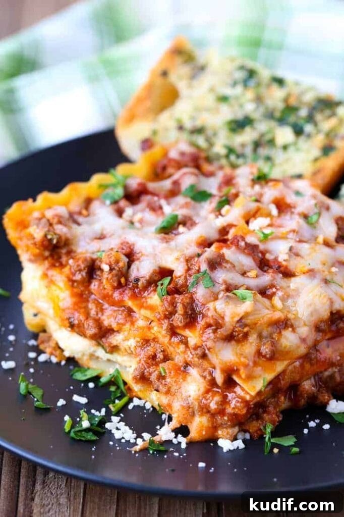 Classic Beef Lasagna is a lasagna recipe with layers of sauce, beef and cheese