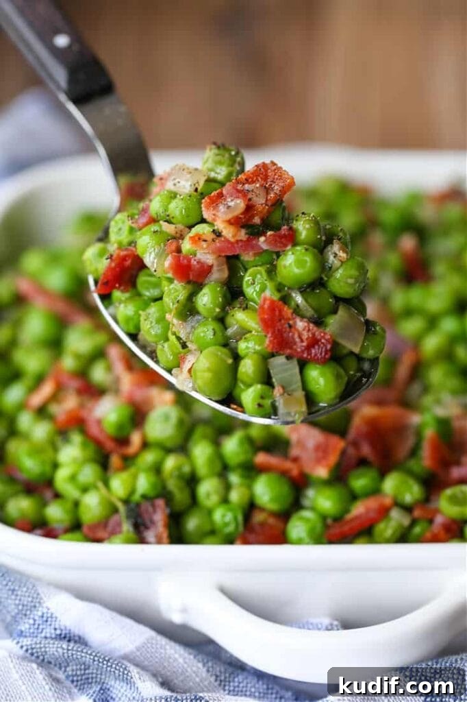 Peas and Bacon on a serving spoon