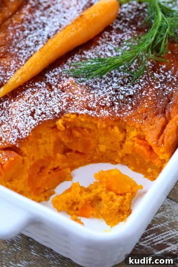 carrot souffle recipe with scoop taken out