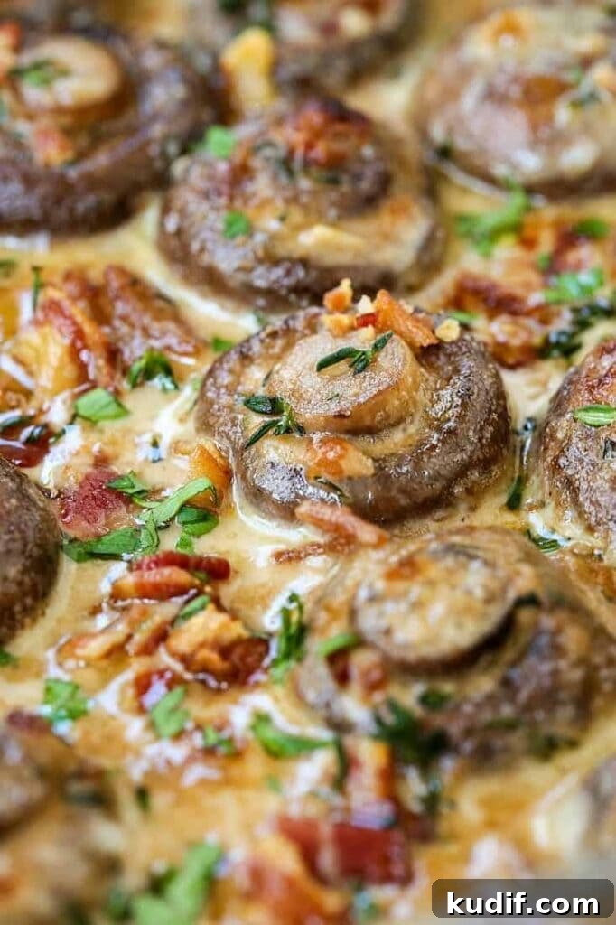 mushrooms with bacon in a cream sauce