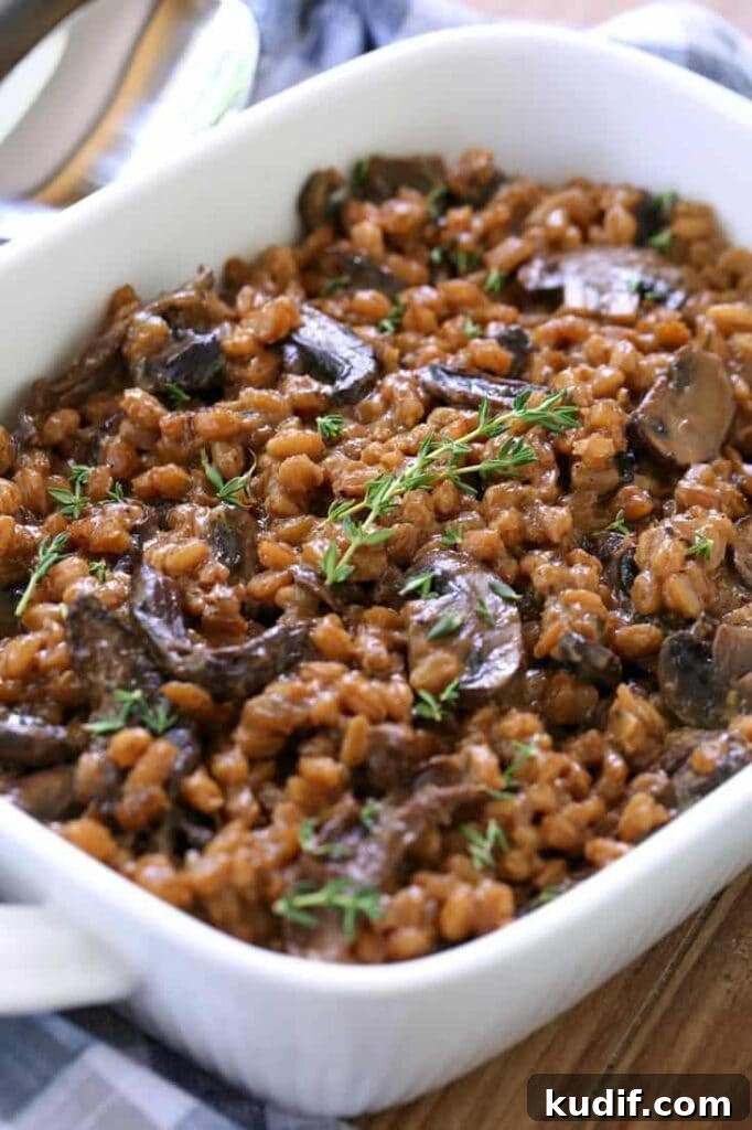 Mushroom farro recipe with fresh thyme