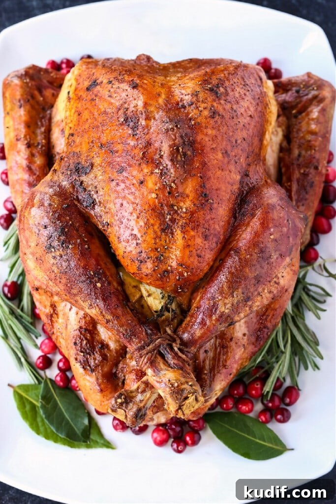 whole roasted turkey on white platter