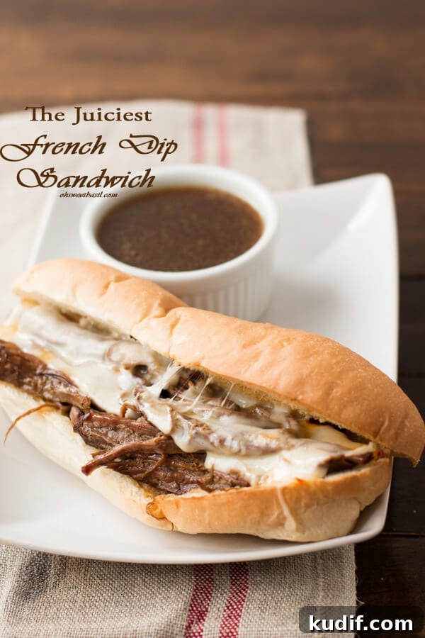 The juiciest french dip sandwich we've ever had. We like this recipe better than restaurants! ohsweetbasil.com