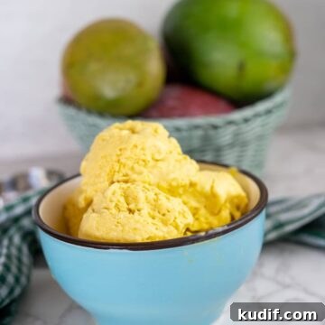Creamy Homemade Mango Ice Cream Recipe in 30 Minutes 9 mango ice cream in bowl