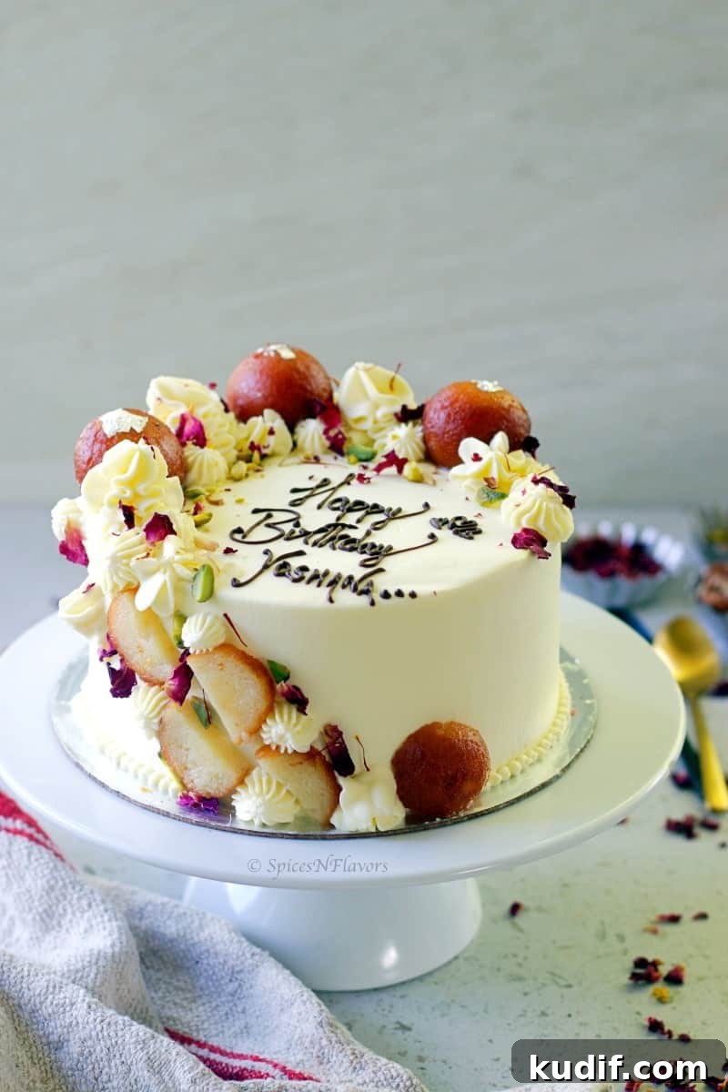 Eggless Gulab Jamun Cake: Soft Indian Dessert Recipe 4 straight view of gulab jamun cake in one view