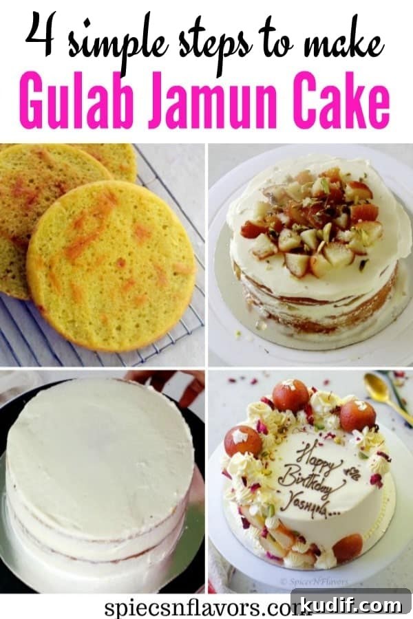 Eggless Gulab Jamun Cake: Soft Indian Dessert Recipe 7 pin image of gulab jamun cake