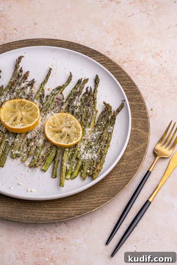 20-Minute Garlic Lemon Asparagus Recipe for Quick Weeknight Sides 8 close up of plated Quick Garlic Lemon Asparagus