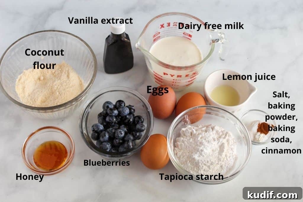Gluten-Free Blueberry Pancake Recipe That Flips Perfectly 3 labeled ingredients for blueberry pancakes