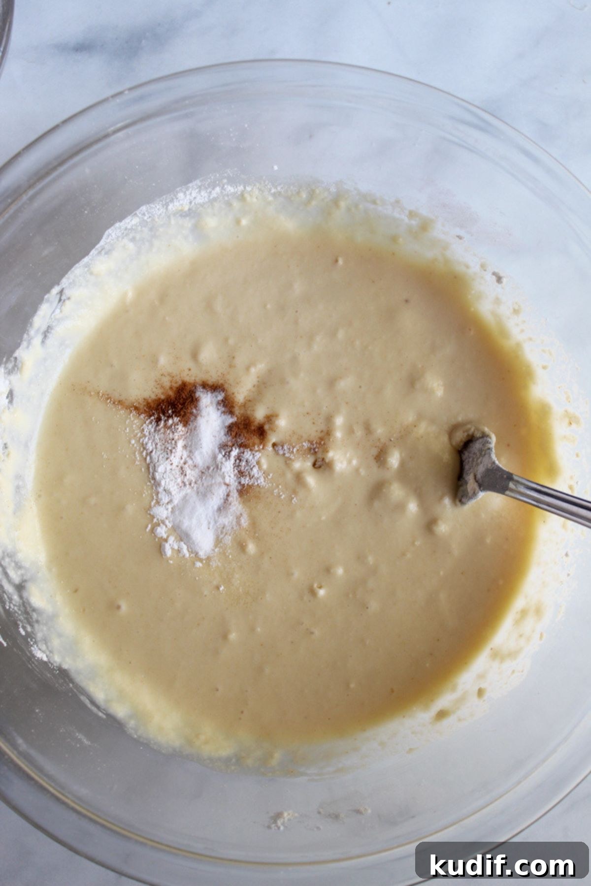 Gluten-Free Blueberry Pancake Recipe That Flips Perfectly 5 glass bowl of pancake batter