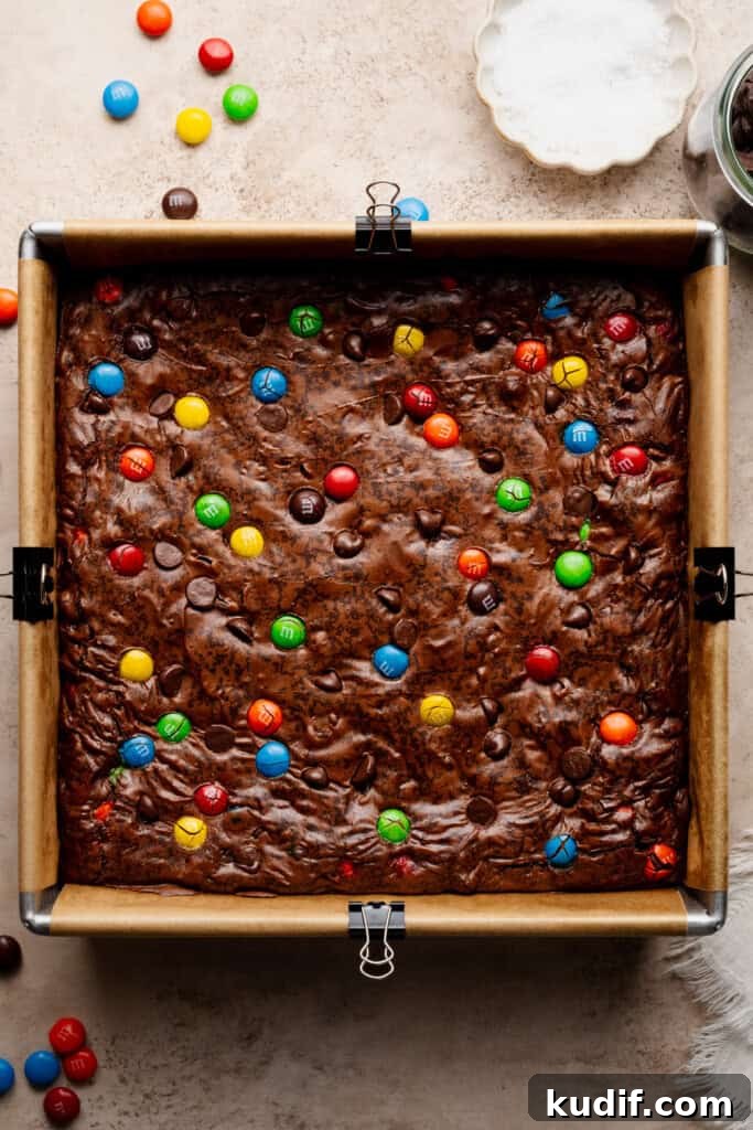 A pan of the baked brownies.