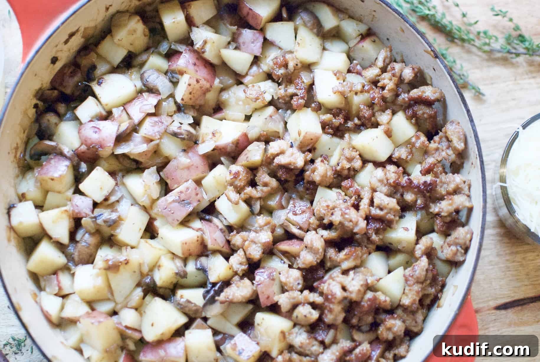 Sausage, Mushroom & Potato Gratin Recipe for Comforting Dinner 4 sausage, mushroom & potato gratin