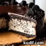 sliced Oreo cheesecake on serving board
