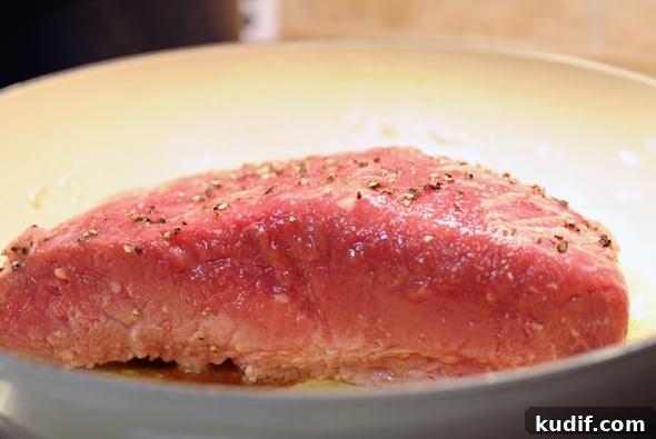 Slow Cooker Corned Beef Recipe for Tender, Flavorful Results 4 searing corned beef in a pan