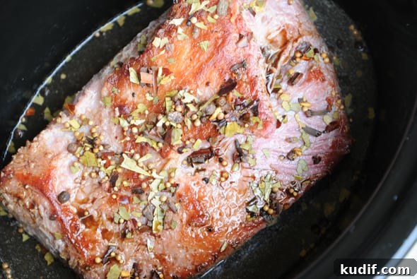 Slow Cooker Corned Beef Recipe for Tender, Flavorful Results 6 seasoned corned beef in a crock pot