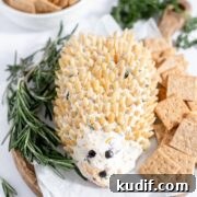 a cheese ball made in form of a hedgehog