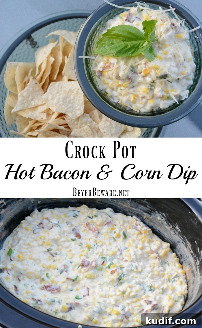 Slow-Cooker Bacon and Corn Dip Recipe for Party Appetizers 14 Crock pot hot bacon and corn dip party platter.