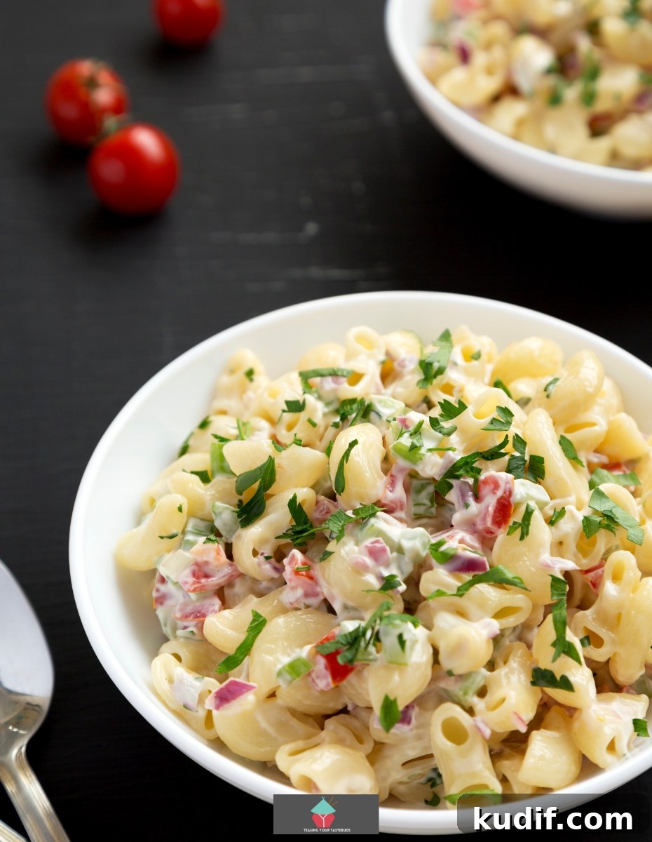 Creamy Bacon & Tomato Macaroni Salad Recipe 3 Bacon and Tomato Macaroni Salad, an easy pasta salad recipe using bacon, tomato, celery and macaroni with a simple mayonnaise dressing. An ideal pasta side dish.