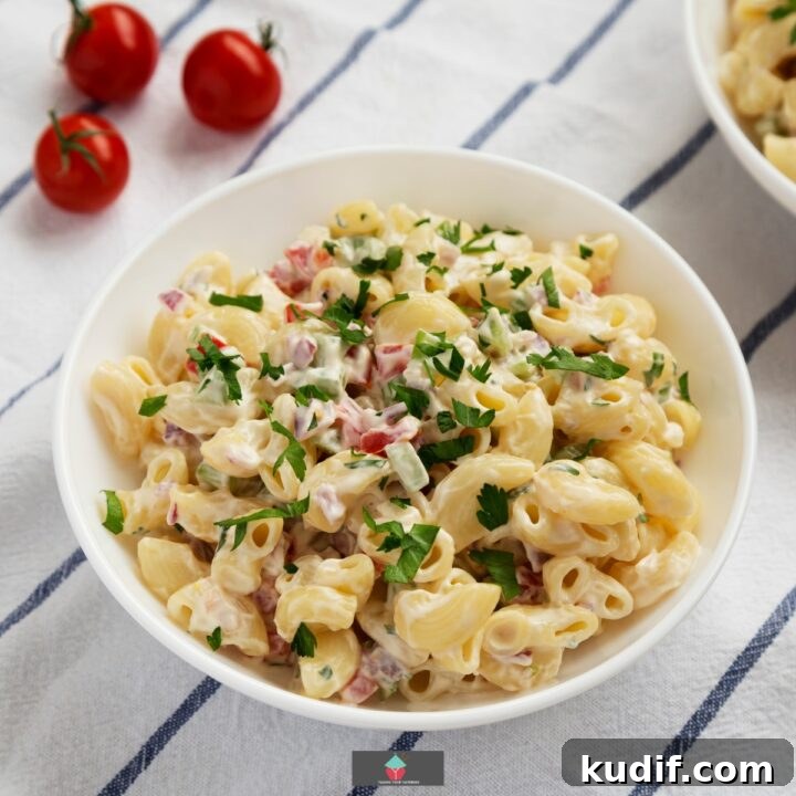 Bacon and Tomato Macaroni Salad, an easy pasta salad recipe using bacon, tomato, celery and macaroni with a simple mayonnaise dressing. An ideal pasta side dish.