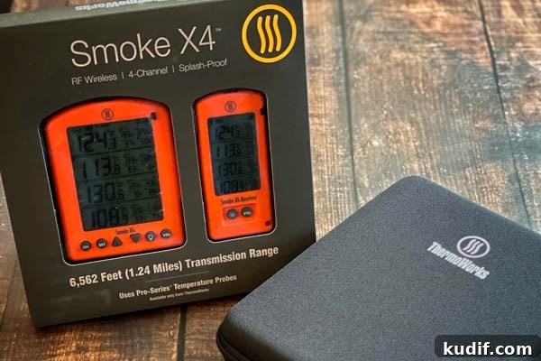 ThermoWorks Smoke X4 Pellet Grill Review: Performance & Features 6 ThermoWorks Smoke X4 thermometer and case