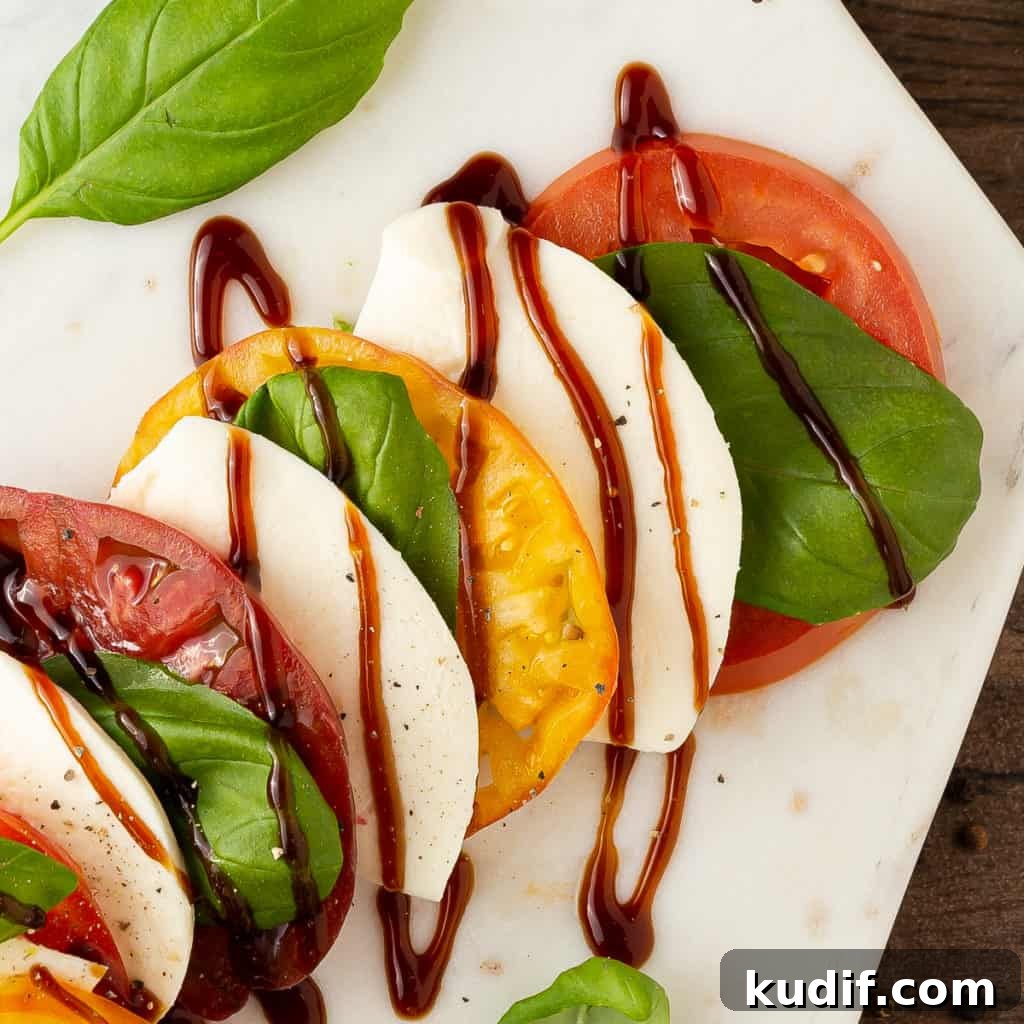 Caprese Salad with Balsamic Glaze: Fresh Tomato, Mozzarella & Basil 6 balsamic glaze for caprese salad
