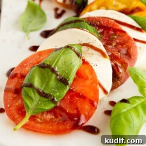 Caprese Salad with Balsamic Glaze: Fresh Tomato, Mozzarella & Basil 7 tomato mozzarella basil salad