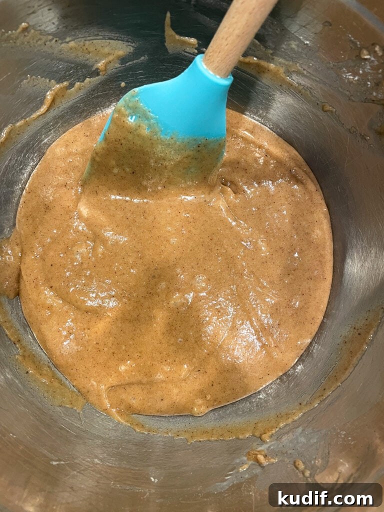 Spiced Apple Crumb Cake Recipe with Cinnamon Streusel 8 overhead shot of spiced apple crumb cake batter.