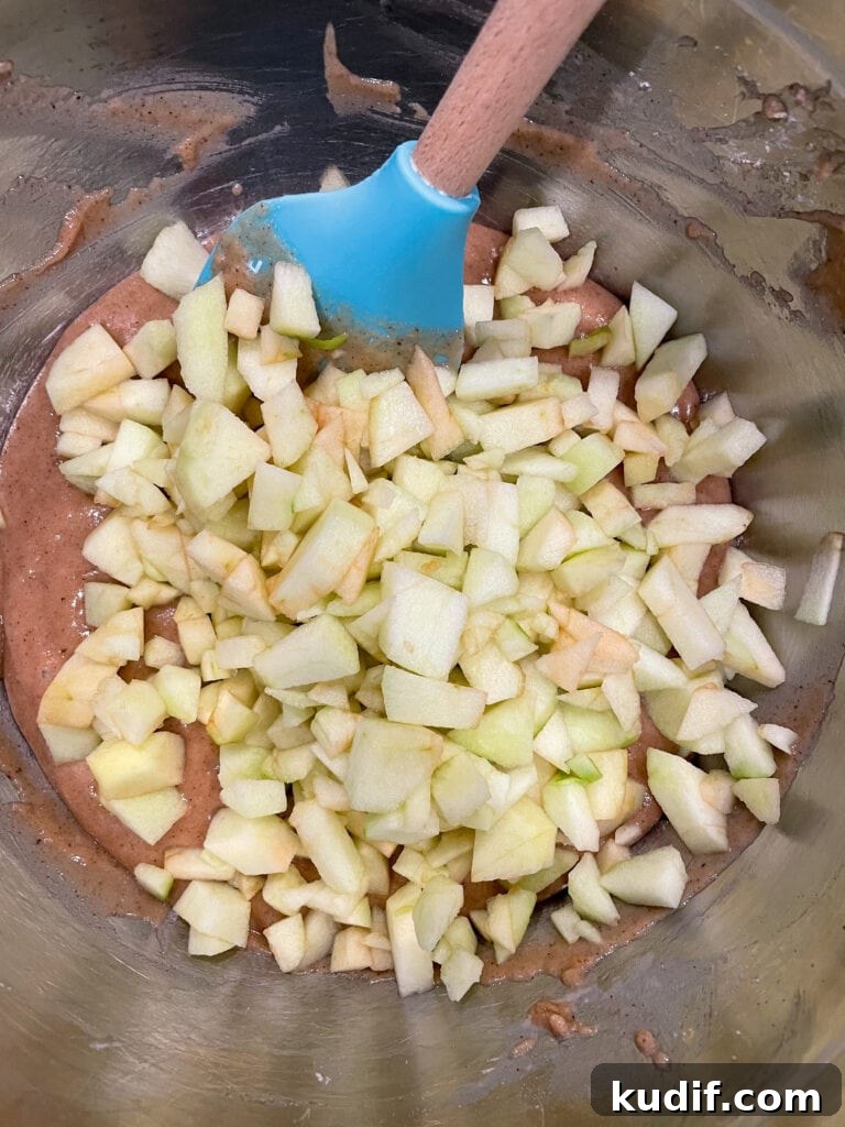 Spiced Apple Crumb Cake Recipe with Cinnamon Streusel 9 cake batter with apples