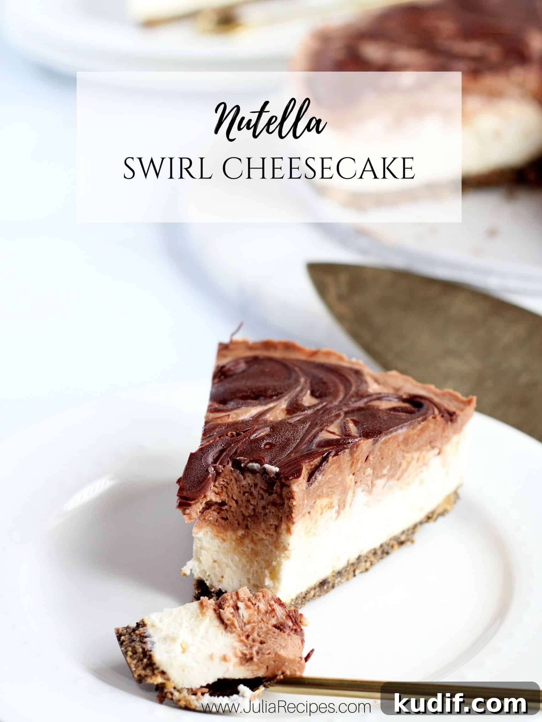 Nutella swirl Cheesecake with pinterest graphics
