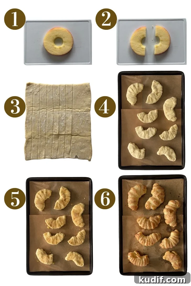 Steps to make apple croissants.