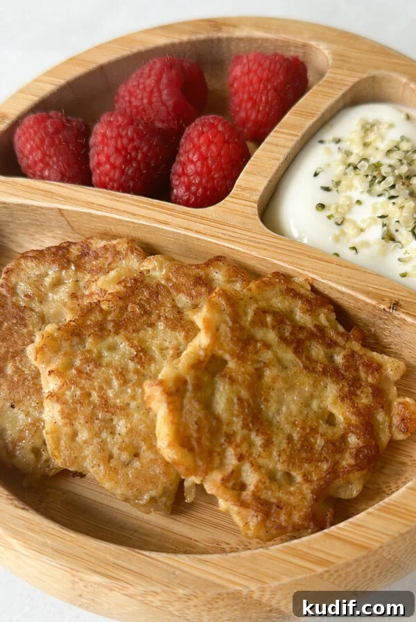 Cinnamon apple fritters served with raspberries and yogurt.