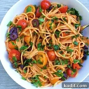 Pasta Puttanesca made with gluten-free Barilla spaghetti