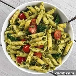Pesto Penne made with Banza Rigatoni