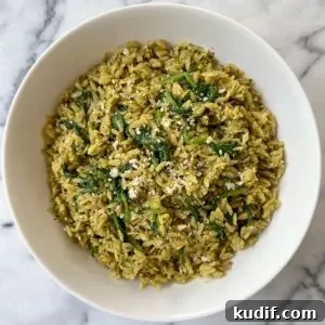 Gluten-Free Spinach Pesto Orzo easy 30 minute high protein meal one pot made with Banza orzo