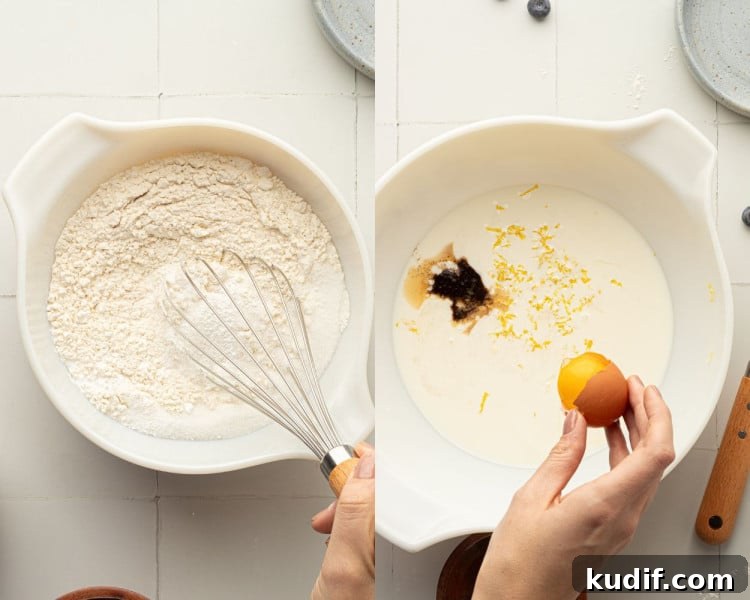 Mixing ingredients in bowls.