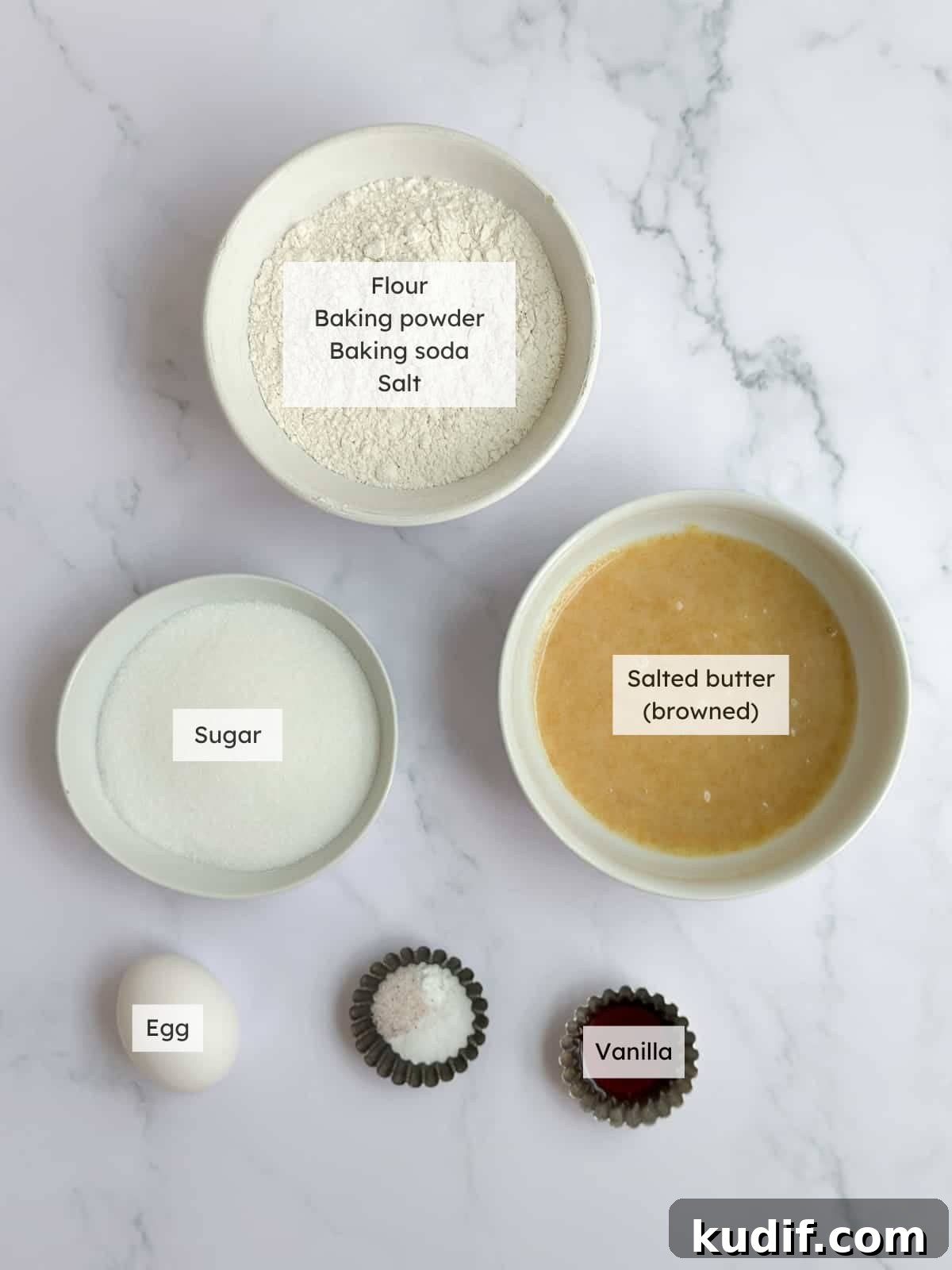 All the ingredients needed to make Brown butter sugar cookies.