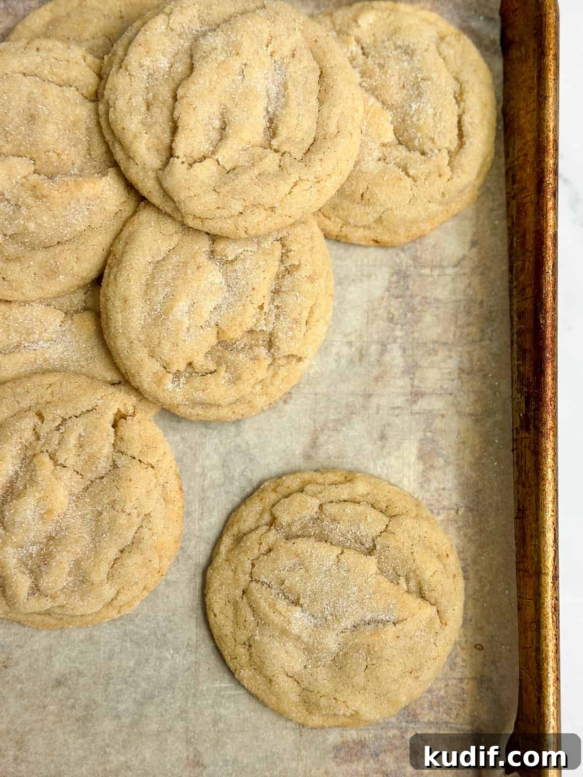 brown butter sugar cookies on the baking pan.