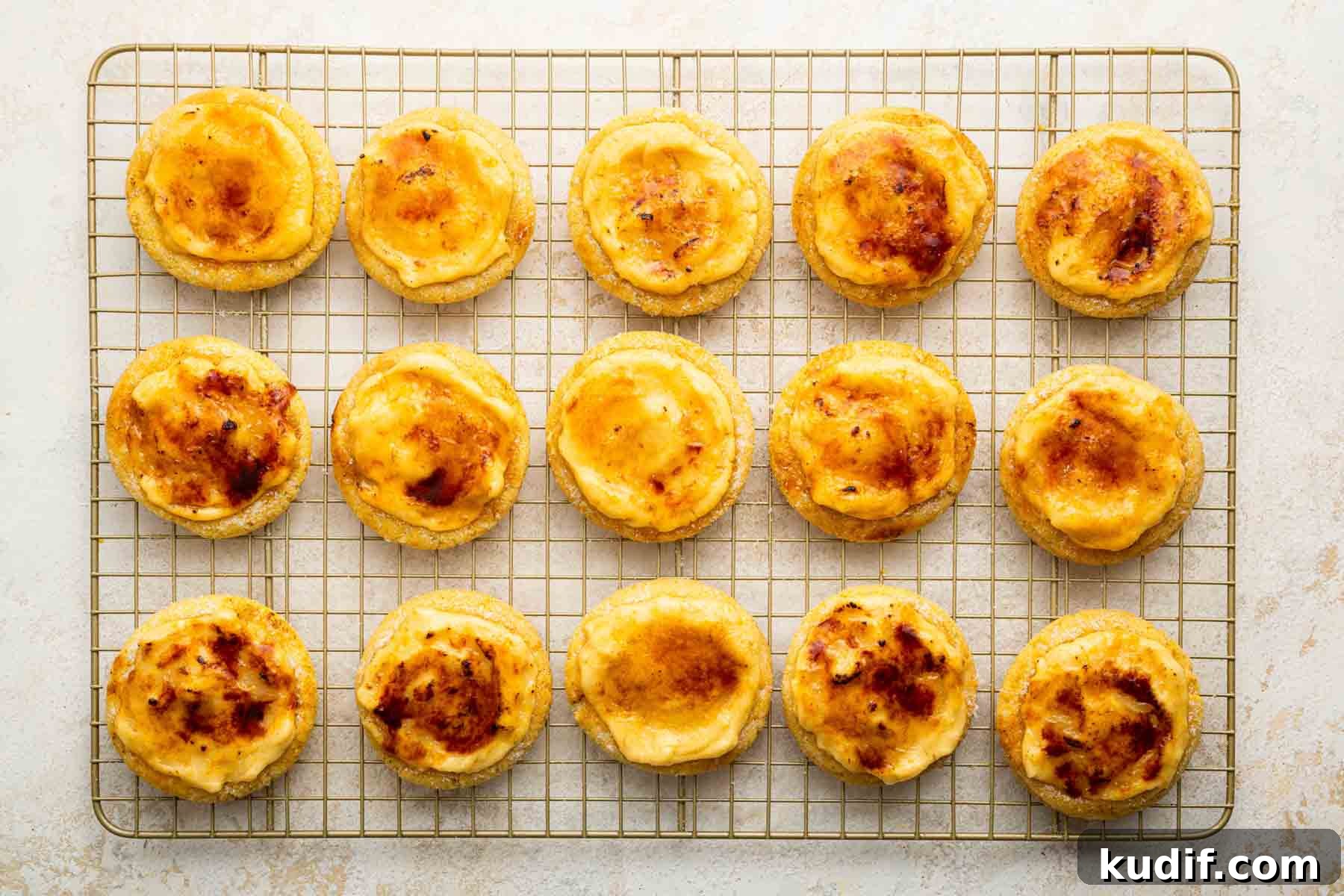 Crème Brûlée Cookie Recipe: Crispy Edges, Gooey Center 12 Horizontal image of cookies with brown crispy crust.