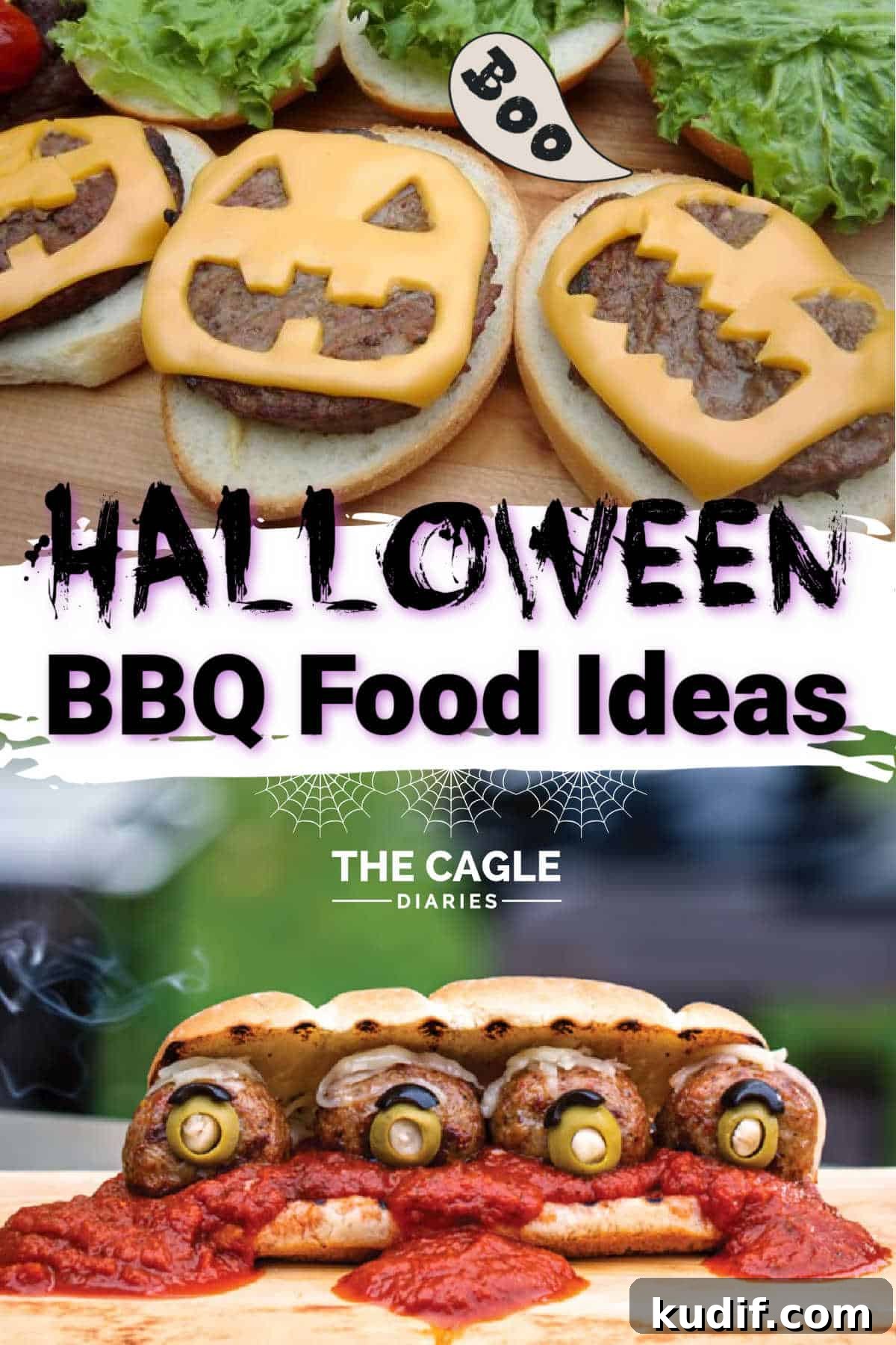 15 Spooky Halloween BBQ Recipes for Party-Worthy Grilling 2 A collage of two images showing Halloween BBQ Food ideas.