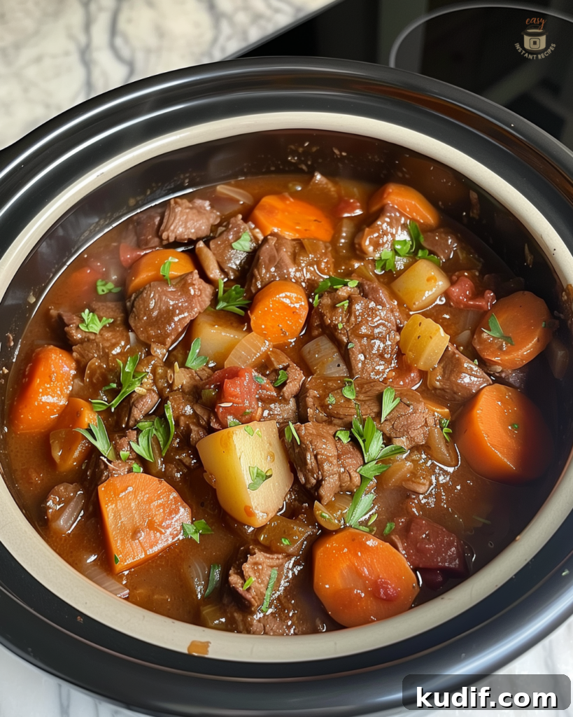 Slow-Cooker 5-Ingredient Beef Stew: Classic Comfort Recipe 4 Hearty 5-Ingredient slow cooker beef stew with tender beef, fresh vegetables, and rich broth—perfect winter comfort food