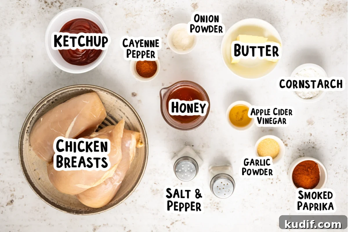 Ingredients for spicy chicken sandwiches on a table.